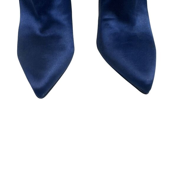 Neiman Marcus Silk Navy Pointed Toe Flower Bling Stiletto Ankle Boots Size 6.5 - Picture 3 of 12